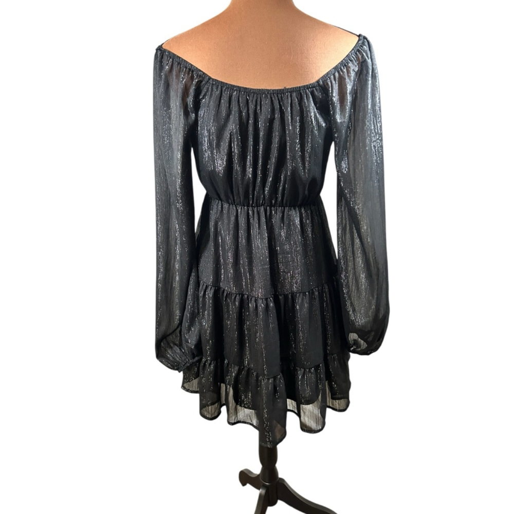 Altar'd State Black Shimmer Off-Shoulder Mini Dress S - Picture 3 of 8